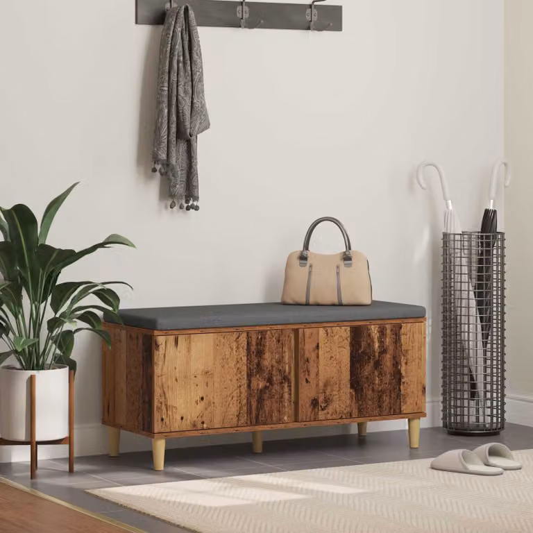 vidaXL Panca per ingresso con scarpiera e cuscino in tessuto, colore marrone, L 100 x P 38 x H 46 cm