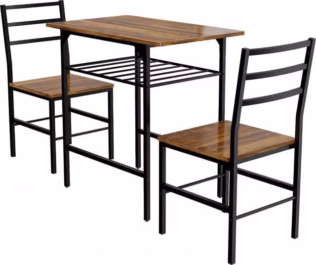 Set tavolo da pranzo HOMCOM con 2 sedie in stile industriale, struttura in metallo e legno, Marrone e Nero