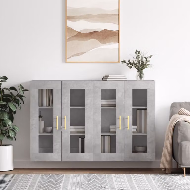 Set di 2 armadietti a parete vidaXL moderni con ante in vetro e ripiani interni, colore grigio opaco, L/P/H: 90 x 34 x 69,5 cm