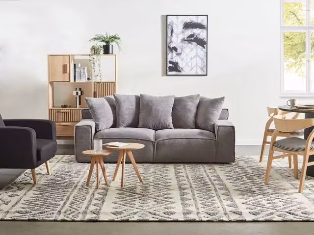 Divano a 3 posti BELIANI in velluto a coste grigio con cuscini coordinati per soggiorno moderno, L: 200 cm, H: 74 cm, P: 82 cm