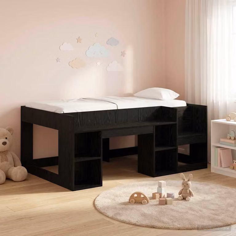 Letto singolo rialzato per bambini vidaXL con scomparti laterali in legno nero L: 160 cm, P: 80 cm, H: 163 cm