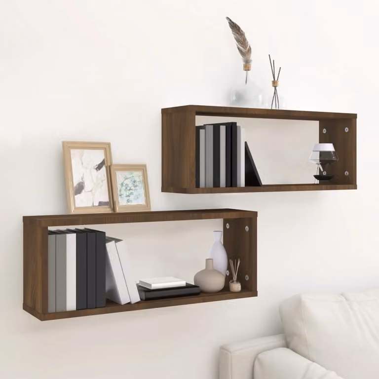 Set di 2 mensole a cubo vidaXL da parete in legno Rovere Marrone, L: 60 cm, P: 15 cm, H: 23 cm