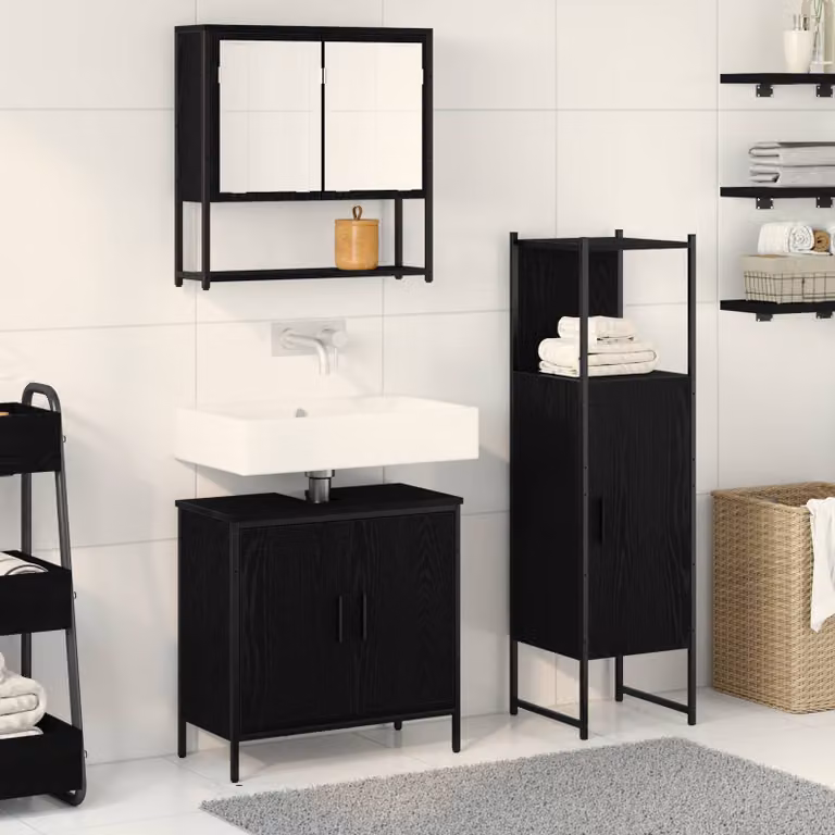 Set di mobili per il bagno vidaXL 3 pezzi Nero Opaco L/P/H: 33 x 33 x 113,5 cm