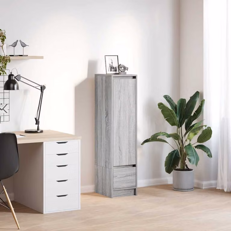 Credenza vidaXL in legno multistrato e MDF, Grigio Sonoma, L: 119,5 cm, P: 29,5 cm, H: 34 cm