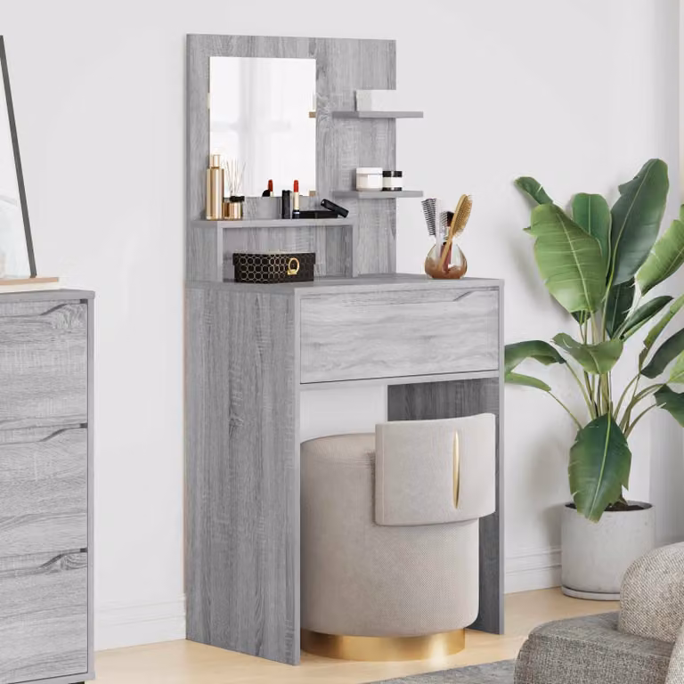 vidaXL Tavolo da trucco moderno per camera da letto in MDF grigio L: 135,0 cm, P: 39,5 cm, H: 60,0 cm