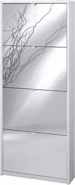 Scarpiera SARMOG Sk554spk con 4 ante a ribalta e specchio frontale, finitura bianco lucido, H154 x L63 x P18 cm