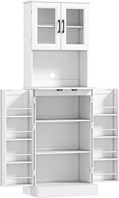 Credenza Alta Outsunny Bianca per Cucina, Sala da Pranzo o Soggiorno con Ante in Acrilico e Ripiani Regolabili, Altezza: 180 cm