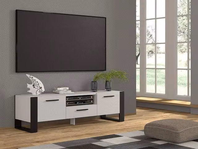 Armadio TV Nuka Bim Furniture Bianco Opaco L: 160 cm, P: 43 cm, H: 48 cm