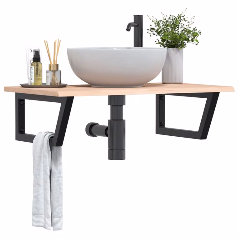 vidaXL Ripiano a Parete per Lavabo in Acciaio e Rovere, Marrone e Nero, L: 50 cm, P: 22 cm, H: 3 cm