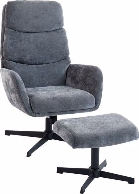 Poltrona Lounge Imbottita con Poggiapiedi HOMCOM in Tessuto Grigio con Base in Metallo per Soggiorno e Camera da Letto