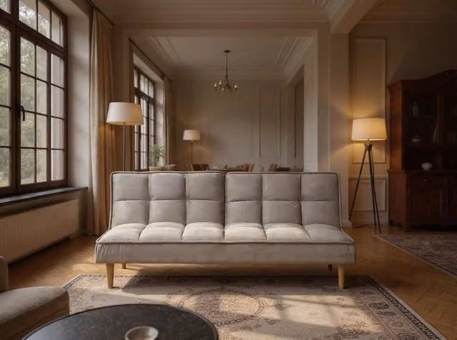 Divano letto Beliani grigio con funzione click-clack e poggiatesta regolabile in tessuto