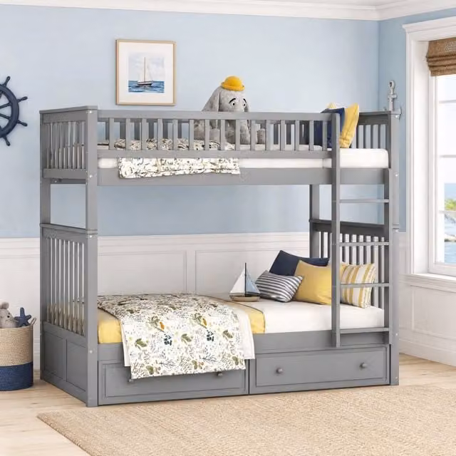 Letto a castello Mivray trasformabile in due letti con cassetti in legno e MDF grigio L/P/H: 205 x 160 x 120 cm