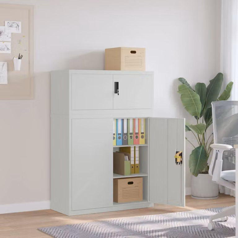 Armadio Classificatore vidaXL in Metallo Grigio con Ante a Battente e Ripiani Regolabili L: 90 cm, P: 40 cm, H: 130 cm