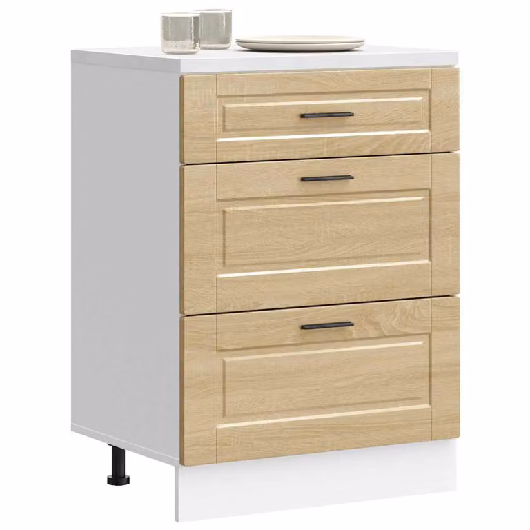 Base da cucina moderna vidaXL Porto Rovere Sonoma in legno multistrato e MDF, colore bianco e marrone, L: 60,0 cm, H: 81,5 cm, P: 46,0 cm