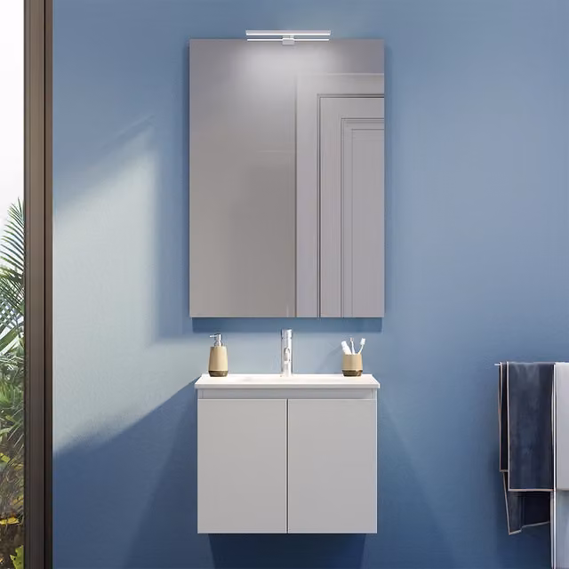 Mobile bagno sospeso Yili bianco con lavabo e specchio con illuminazione LED L: 80 cm