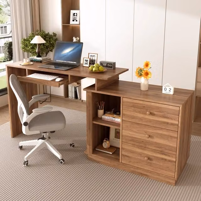 Scrivania da ufficio Mivray estraibile in MDF color noce con piano scorrevole e ripiano tastiera L: 110 cm, P: 60 cm, H: 75,5 cm