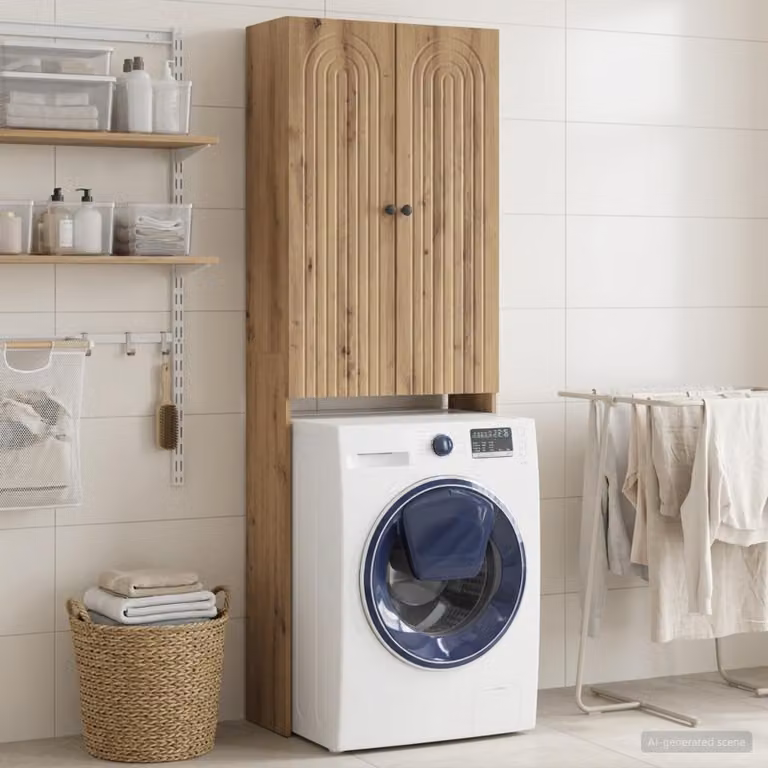 Mobile bagno moderno vidaXL ALKMAAR in rovere e metallo, colore marrone e nero, L: 66 cm, P: 25,5 cm, H: 190 cm