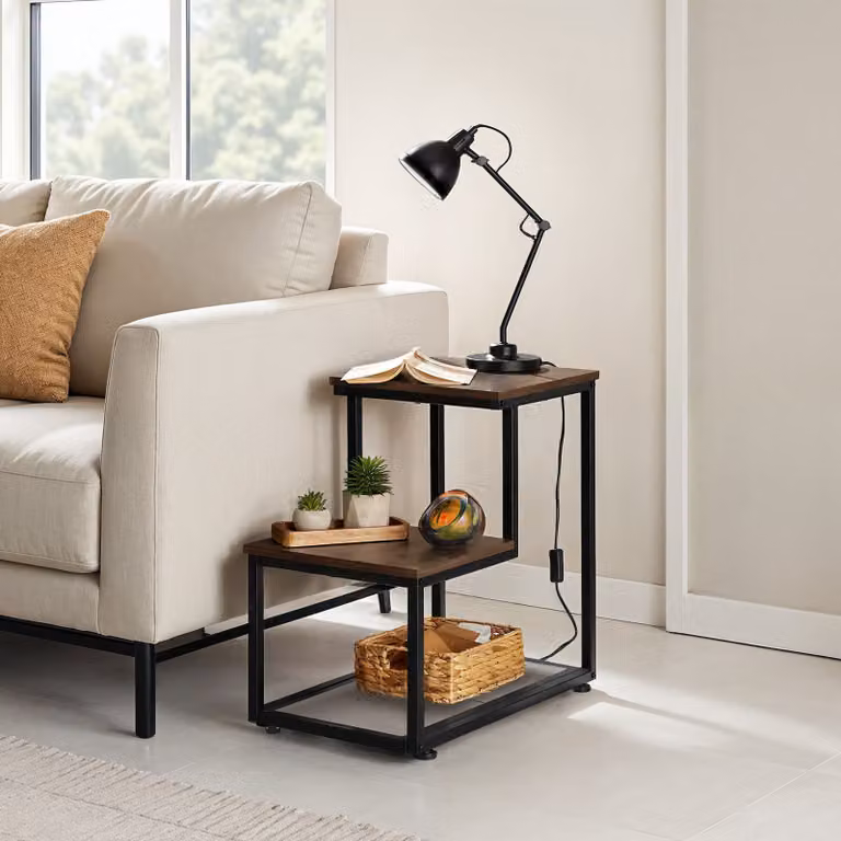 Tavolino da soggiorno tectake in stile industriale, marrone e nero, L/P/H: 60,5 x 35,5 x 60,5 cm