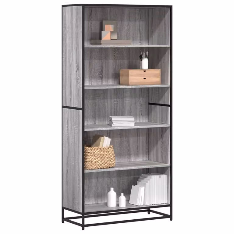 Libreria Industrial vidaXL Grigio con Ripiani in Legno e Metallo L: 80,5 cm, P: 35 cm, H: 170,5 cm