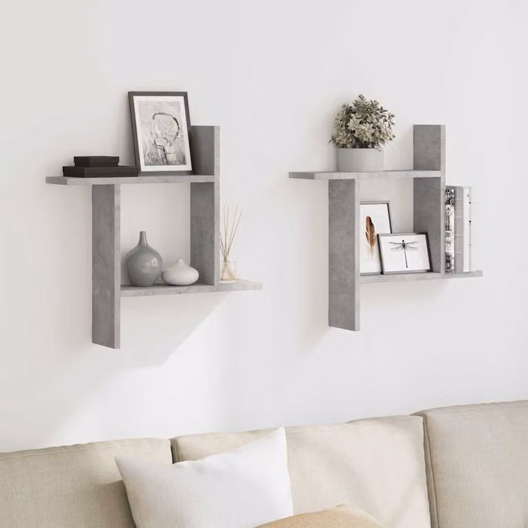 Set di 2 mensole da muro vidaXL in MDF color grigio cemento, L 50 cm x P 12 cm x H 50 cm