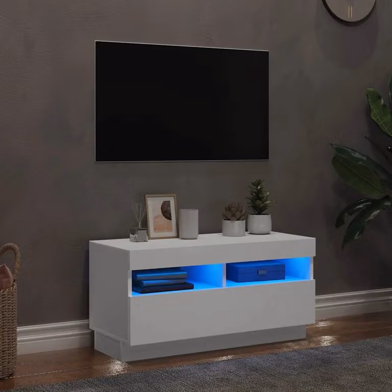 vidaXL Mobile Porta TV Moderno con Luci LED Integrate Bianco L: 80 cm, P: 35 cm, H: 40 cm