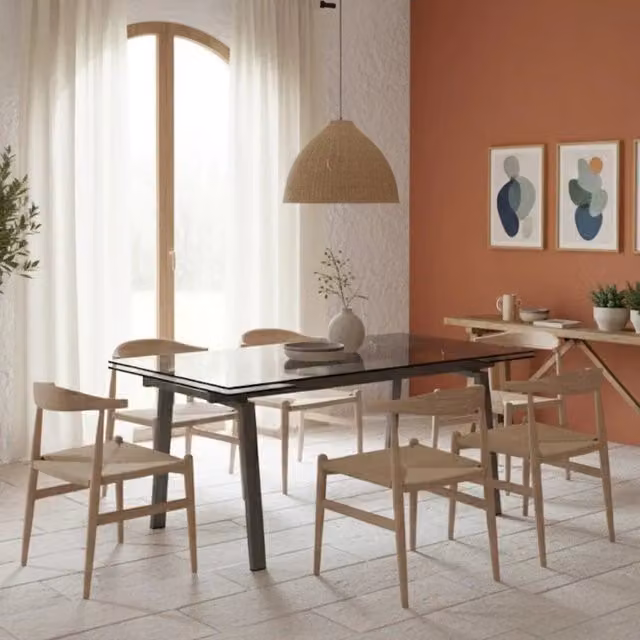 Tavolo da pranzo rettangolare allungabile Jackson Duzzle in vetro temperato trasparente con gambe grigie L: 140-200 cm, P: 80 cm, H: 76 cm