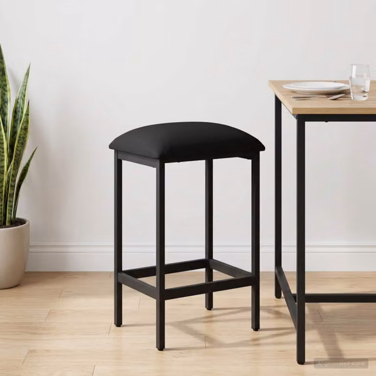 Sgabello da bar moderno vidaXL nero in metallo e tessuto L/P/H: 40 x 32 x 64 cm
