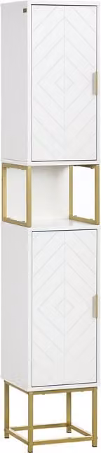 Colonna bagno kleankin con 2 armadietti e ripiano in MDF e metallo, Bianco e Oro, L/P/H: 30 x 30 x 170.7 cm