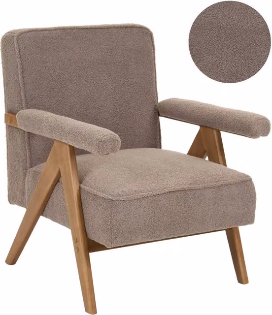 Poltrona BELIANI in tessuto boucle beige con struttura in legno e braccioli per soggiorno L/P/H: 72 x 70 x 81 cm