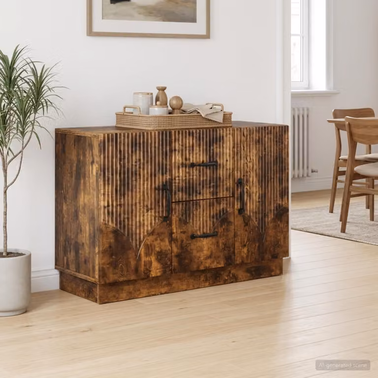 Credenza moderna vidaXL in legno ingegnerizzato color rovere fumo L: 89 cm, P: 34,5 cm, H: 57 cm