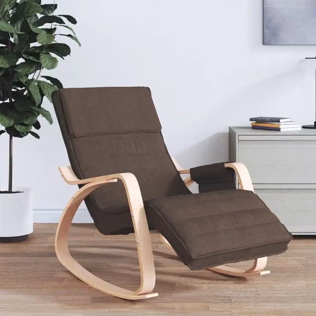Sedia a dondolo moderna vidaXL in tessuto marrone e legno di betulla