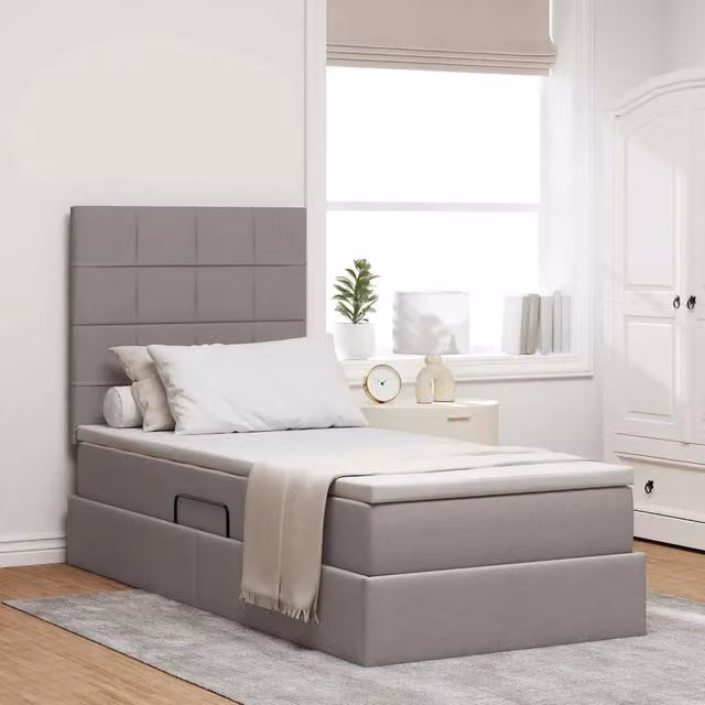 Letto con contenitore e materasso Talpa vidaXL in tessuto beige o grigio, L/P/H: 90 x 190 x 128 cm