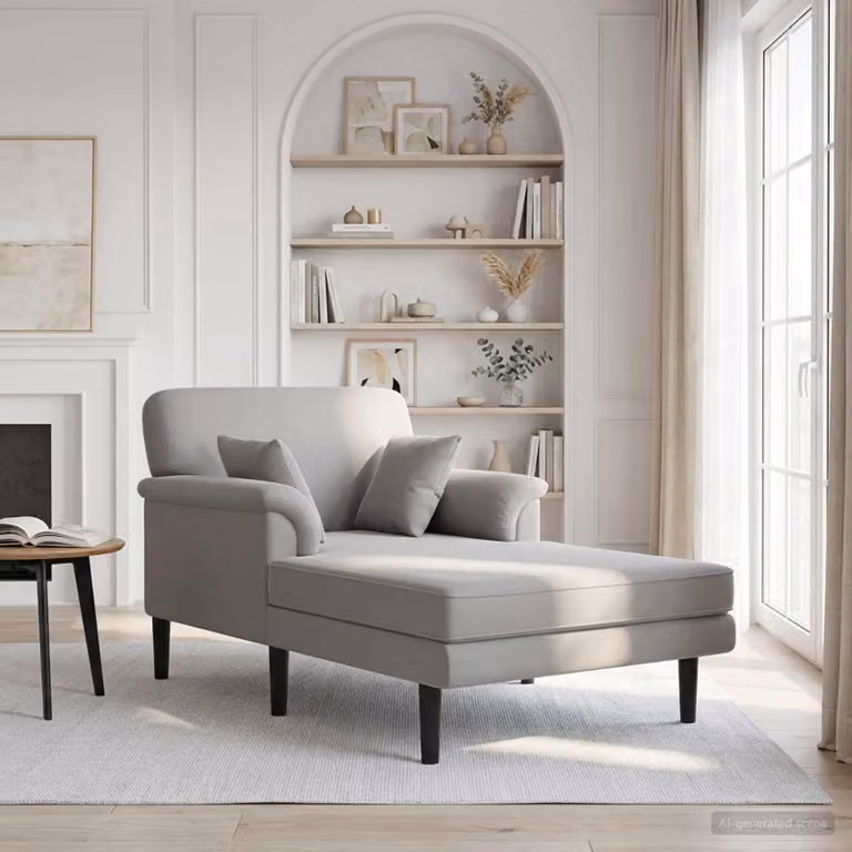 vidaXL Chaise longue moderna in velluto grigio con cuscini e coperture rimovibili L/P/H: 174 x 101 x 90 cm