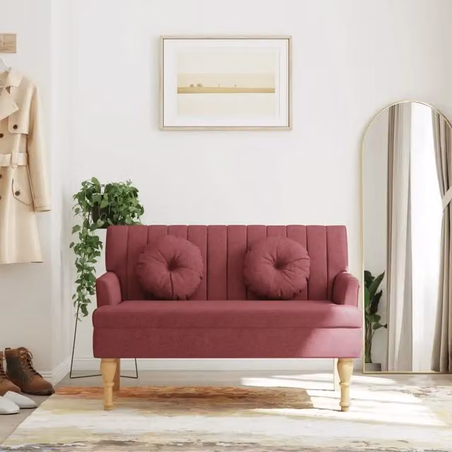 Panca con cuscini vidaXL in tessuto rosso con struttura in legno L: 113 cm, P: 64,5 cm, H: 75,5 cm
