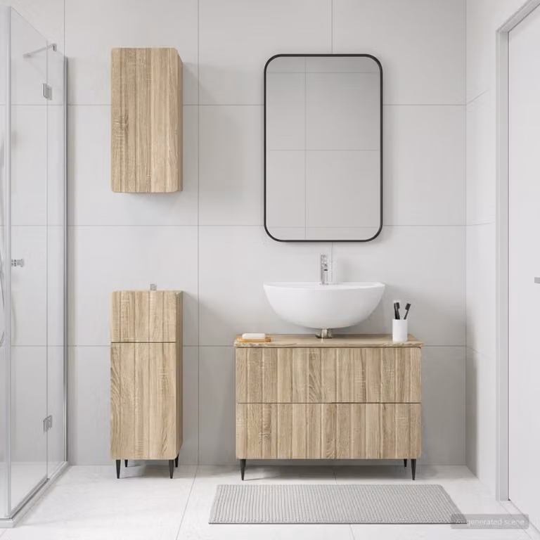 Set di armadietti da bagno vidaXL ZWOLLE in 3 pezzi, Rovere Sonoma, marrone