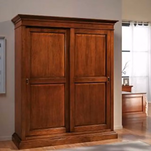 Armadio KIVIO in legno stile rustico con ante scorrevoli color noce, L: 212 cm, P: 67 cm, H: 183 cm
