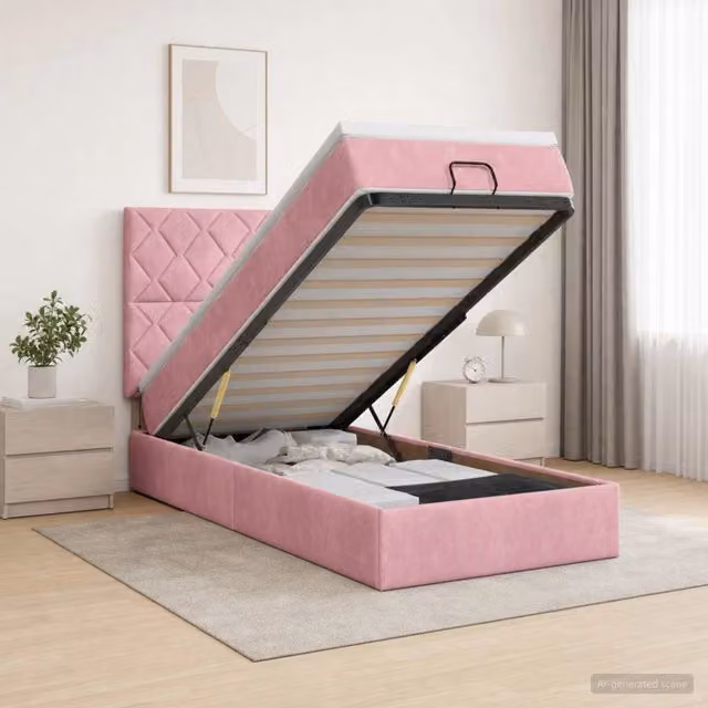 Letto ottomano con contenitore vidaXL in velluto rosa e bianco, L 200 x P 80 x H 128 cm