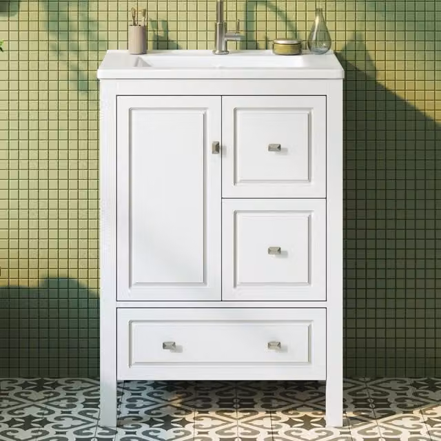 Mobile sottolavabo da bagno Minimal bianco laccato con ante soft-close e cassetti interni L: 62 cm, P: 47 cm, H: 90 cm