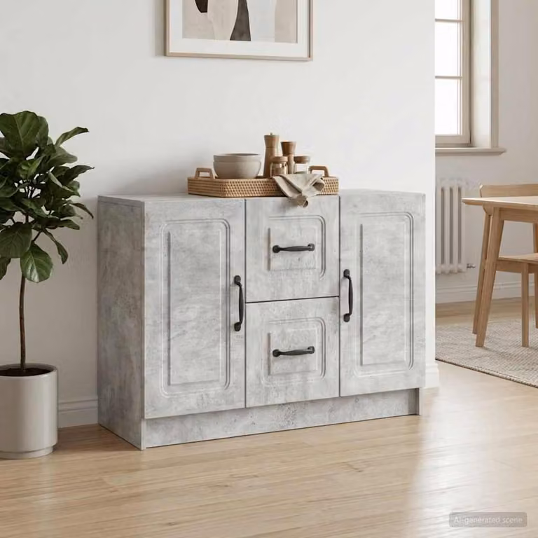 Credenza moderna vidaXL in legno ingegnerizzato e metallo, Grigio, L 89 x P 34,5 x H 57 cm