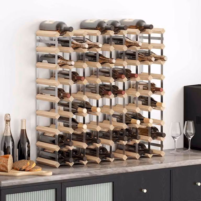 vidaXL Portavini da 72 Bottiglie in Legno di Pino e Metallo, Stile Rustico, Marrone e Beige