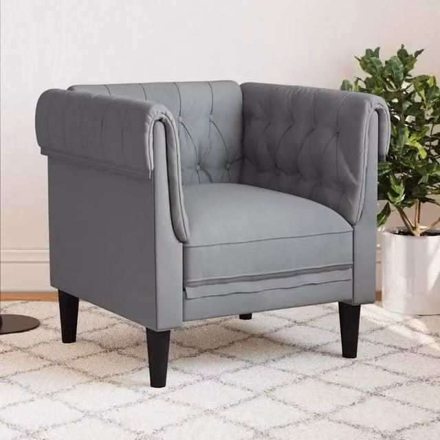 Poltrona Chesterfield Grigio Chiaro in Tessuto con Braccioli