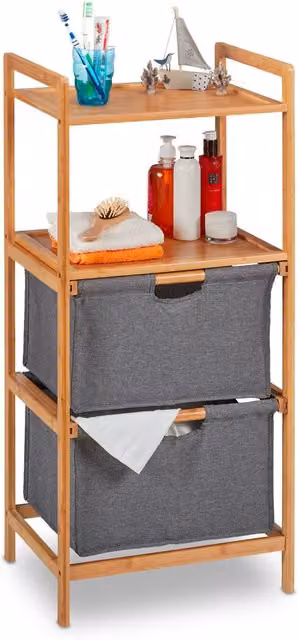 Scaffale Multiuso Avilia Home in Bambù Marrone con 2 Ripiani e 2 Cestini L: 30 cm, P: 30 cm, H: 90 cm