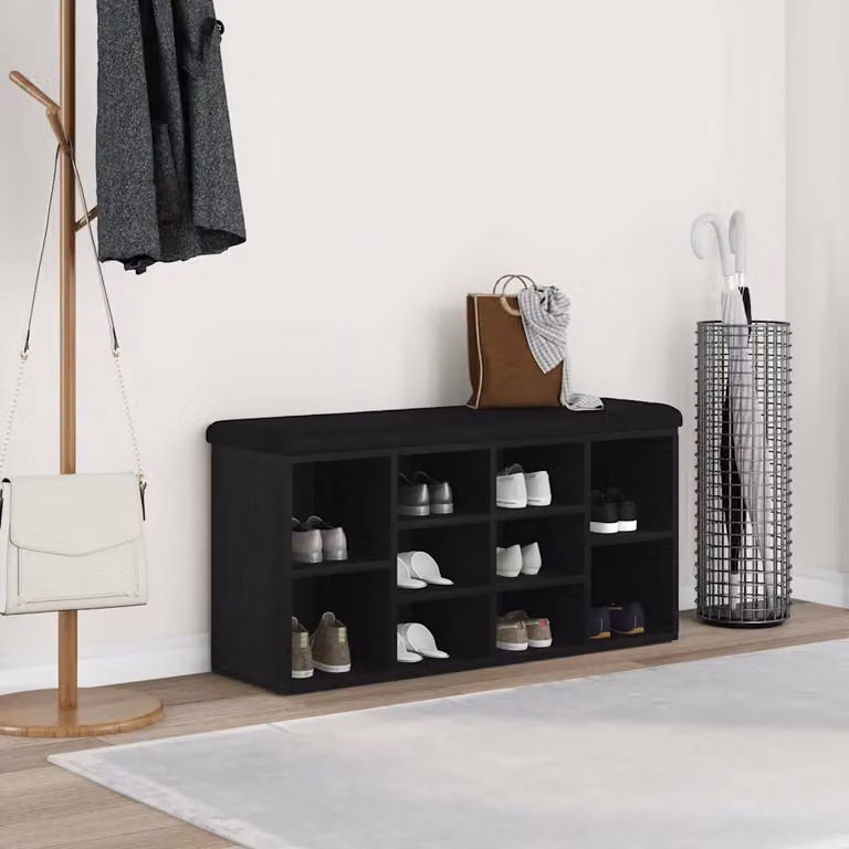 vidaXL Panca porta scarpe in stile minimalista, colore nero e rovere, L 102 x P 32 x H 50 cm