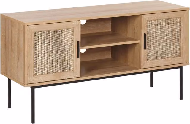 Mobile TV BELIANI in stile boho con 2 ante in rattan e gambe in metallo, colore beige e marrone, L/P/H: 120 x 63 x 39 cm