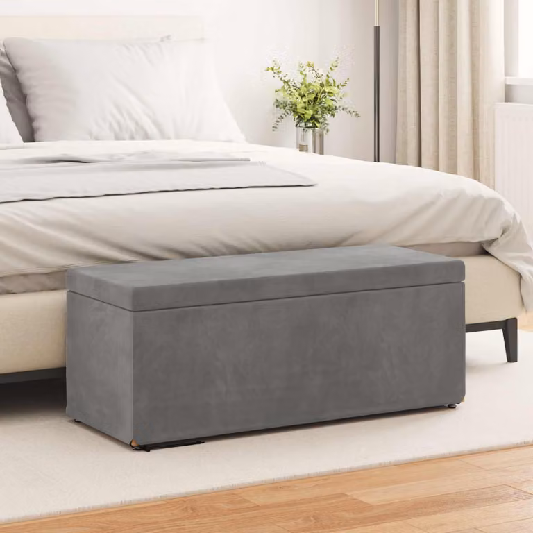 Pouf vidaXL in velluto grigio con struttura in legno L: 101 cm, P: 41 cm, H: 40 cm