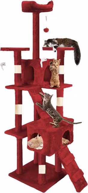 Tiragraffi per Gatti Puppy Lovers Rosso con Cuccia, Giochi Integrati e Sisal, Altezza: 170 cm