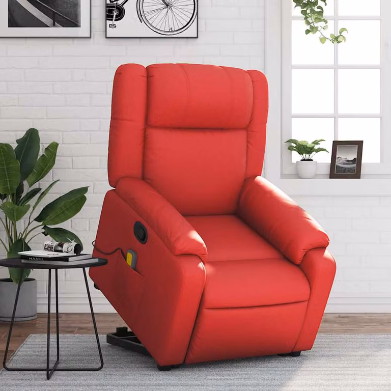 vidaXL Poltrona Alzapersona Reclinabile con Massaggio in Similpelle Rossa per Senior