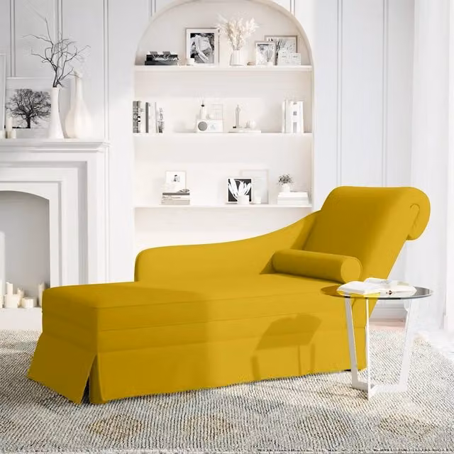 Sdraio con Capezzale e Bracciolo Destro in Velluto Giallo L/P/H: 145 x 70 x 56 cm