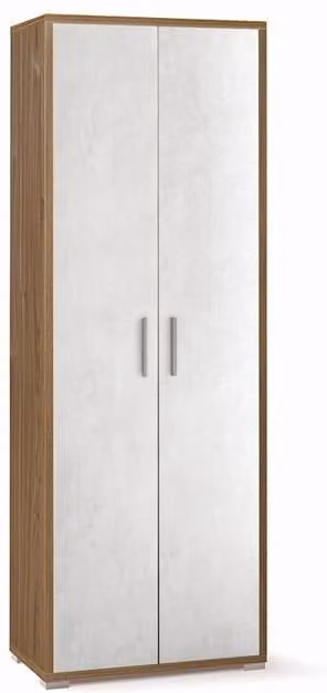 Armadio moderno con 2 ante in legno, colore noce e ossido bianco, H: 199 cm, L: 71 cm, P: 41 cm