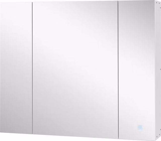 Specchio contenitore da bagno kleankin con illuminazione LED, ante soft-close e dimmer, bianco, L: 90 cm, P: 15 cm, H: 75 cm